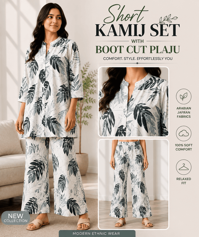 💚 Short Kamij Set with Boot Cut Plaju – Green
